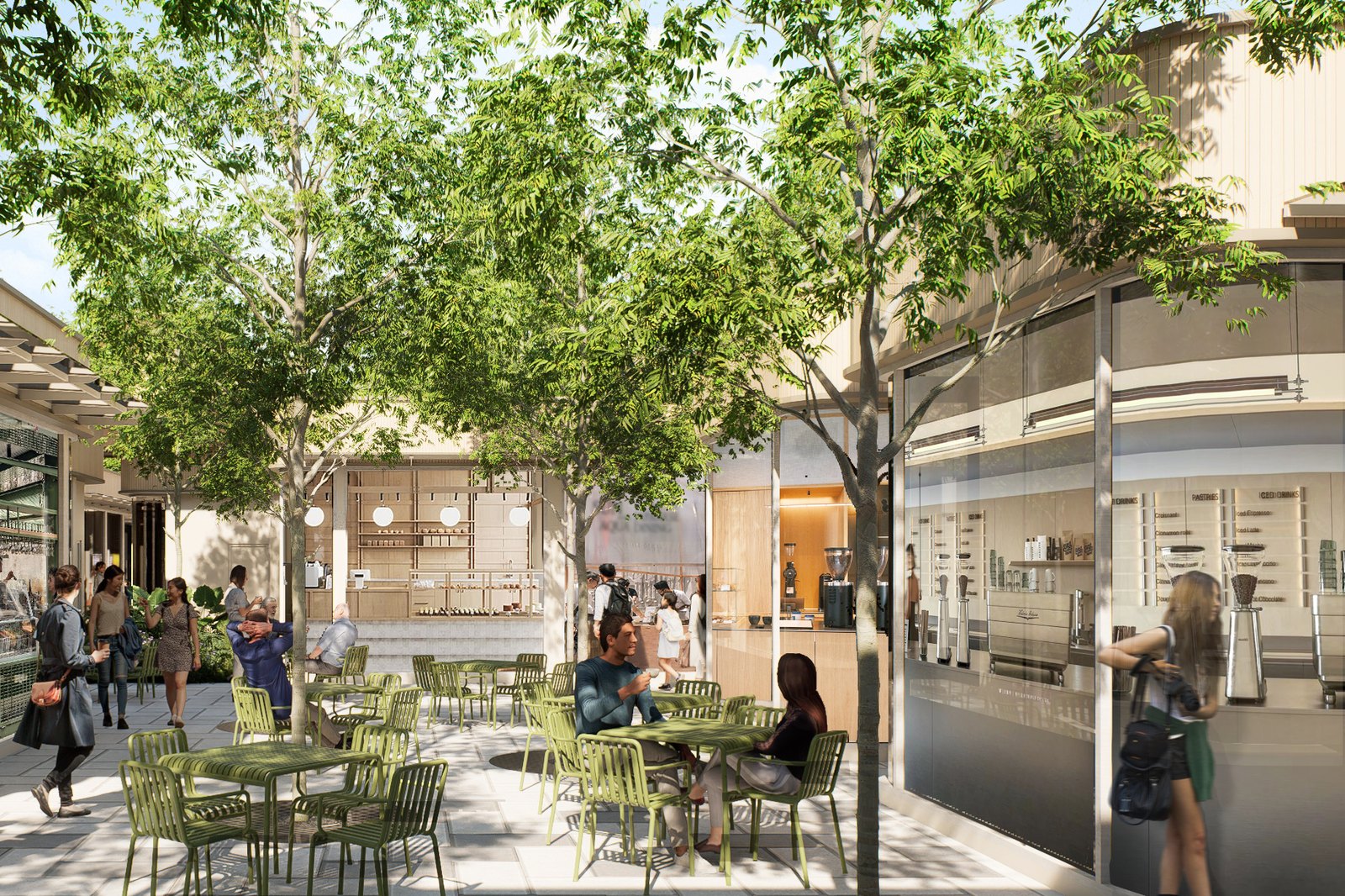 Rendering of café seating set out under the trees